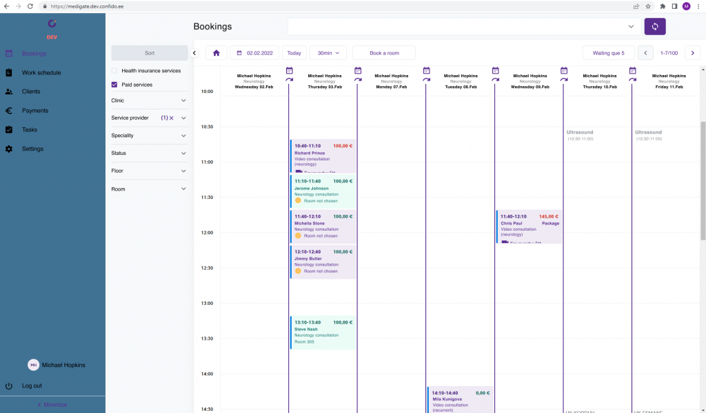 Medical software calendar for doctors and staff