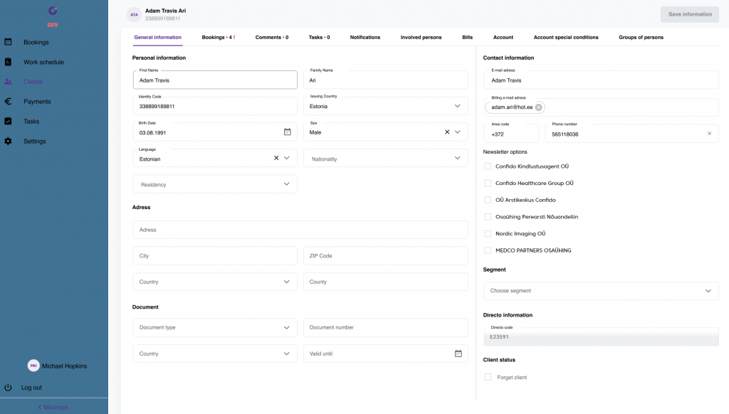 Medical software patient contact information management